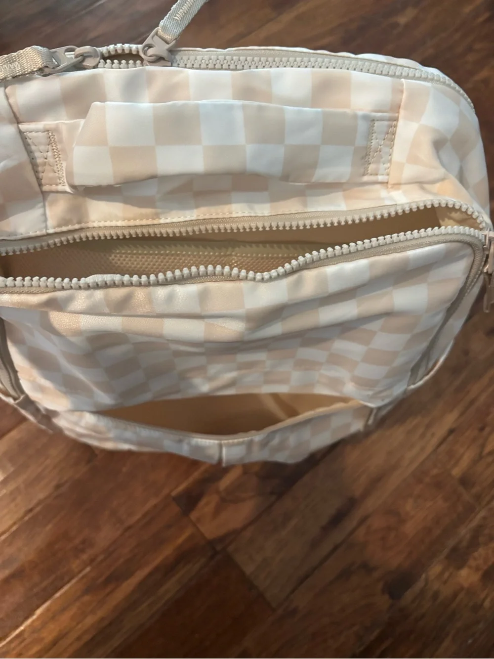 Amazon Beige & White Checkerboard Backpack